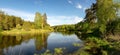 Panorama of the summer landscape on the Bank of the Ural river with forest, Russia, Royalty Free Stock Photo