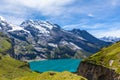 Panorama view of Oeschinensee Oeschinen lake on bernese oberland