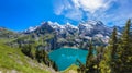 Panorama view of Oeschinensee Oeschinen lake on bernese oberland