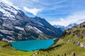 Panorama view of Oeschinensee Oeschinen lake on bernese oberland