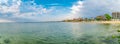 Panorama of the Sunny Beach on the Black Sea coast of Bulgaria. Panoramic view