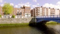 Panorama in Sunny day of Liffey Bridge in Dublin, Ireland