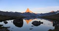 Panorama of sunrise at Lake Stelisee and Matterhorn Royalty Free Stock Photo