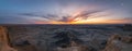 Panorama sunrise from Moonscape Overlook with a crescent moon rise