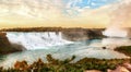 Panorama Sunrise Over Niagara Falls at US and Canada Border Royalty Free Stock Photo