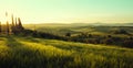 Panorama of sunrise in Val d\'Orcia, Tuscany Royalty Free Stock Photo