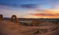 Panorama sunset from Delicate Arch in Arches National Park Royalty Free Stock Photo