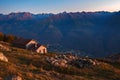 Panorama at sunset from Monte Rolla above Sondrio Royalty Free Stock Photo