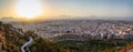 Panorama of sunset over the old city of Santa Barbara Castle, Alicante, Spain. Royalty Free Stock Photo