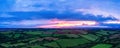 Panorama of Sunset over Torquay Meadows and Fields from a drone, Devon, England, Europe Royalty Free Stock Photo