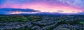 Panorama of Sunset over Torquay Meadows and Fields from a drone, Devon, England Royalty Free Stock Photo