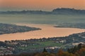 Panorama of Zurich city and lake from Uetliberg mountain in Switzerland