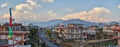 Panorama of sunset Pokhara in the Rambazar district, on the background of the Himalayan ridge with the majestic Machapuchare,