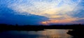 Panorama sunset in sky beautiful colorful landscape silhouette tree woodland and river reflect the twilight time Royalty Free Stock Photo