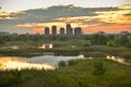 Panorama at sunset in the Vacaresti Delta from Bucharest Royalty Free Stock Photo