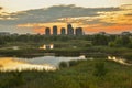 Panorama at sunset in the Vacaresti Delta from Bucharest Royalty Free Stock Photo