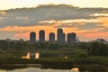 Panorama at sunset in the Vacaresti Delta from Bucharest Royalty Free Stock Photo