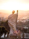 Panorama sunset view of lady figure statue on stairway of Bom Jesus do Monte sanctuary in Tenoes Braga Minho Portugal Royalty Free Stock Photo