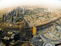 Panorama sunset view to Dubai skyscrapers, UAE