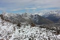 Panorama of the surroundings of mount Elbrus from a bird`s-eye view.