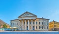 Panorama of Teatro Sociale theater on Giuseppe Verdi Square, Como, Italy Royalty Free Stock Photo