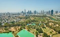 Panorama Tel Aviv overlooking the District of Tel Aviv business center and the lake in Ayarkon Park Royalty Free Stock Photo