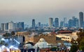 Panorama of Tel Aviv at sunset, coastal line with hotels. View of the stage for performances, evening concerts for the Royalty Free Stock Photo