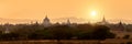 Panorama of temples silhouettes in Bagan at sunset, Burma Myanmar Royalty Free Stock Photo
