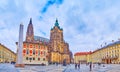 Panorama of Third Courtyard of Prague Castle with Obelisk and St Vitus Cathedral, Prague, Czech Republic