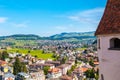 Panorama of Thun city, Switzerland with green hills. View from t Royalty Free Stock Photo