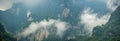 Panorama of the Tianmen mountain covered in fog