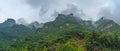 Panorama of the Tianmen mountain covered in fog