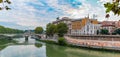 Panorama of Tiber and Church of Sacred Heart of Jesus in Rome