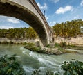 Panorama of Tiber Island and Fabricio Bridge over Tiber River Royalty Free Stock Photo