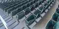 Panorama Tiered seating and viewing rooms on a baseball field viewed on a sunny day