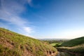 Panorama of Titelski breg, or titel hill, in Vojvodina, Serbia, with a dirtpath countryside road, in an agricultural landscape Royalty Free Stock Photo