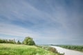 Titelski breg, or titel hill, in Vojvodina, Serbia, with a green meadow field and the river tisa (or tisa), in