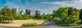 Panorama of Tokyo Skyline in the Imperial Palace East Gardens, Japan Royalty Free Stock Photo