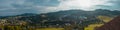 Panorama from the top of Banska Stiavnica Cavalry in central Slovakia during afternoon hours with overview of the city