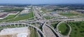 Panoramic vertical view Katy freeway Interstate 10 with clear bl Royalty Free Stock Photo