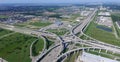 Panoramic vertical view Katy freeway Interstate 10 with clear bl Royalty Free Stock Photo