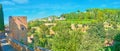 Panorama with Torre de la Cautiva and Generalife Gardens, Alhambra, Granada, Spain Royalty Free Stock Photo