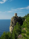 Panorama of Torre del Verger historic watch tower mediterranean sea coast shore Banyalbufar Mallorca Balearic Spain Royalty Free Stock Photo