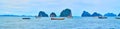 Panorama with tourist boats and Islands of Ao Phang Nga National Park, Thailand