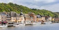 Panorama of tourist ships in at the waterfront in Dinant