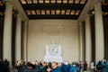 Panorama of tourists viewing the statue of Abraham Lincoln in the neoclassical Lincoln Royalty Free Stock Photo