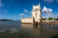 Panorama of the Tower of Belem near Lisbon Royalty Free Stock Photo