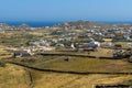 Panorama of Town of Ano Mera, island of Mykonos, Greece