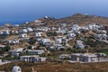 Panorama of Town of Ano Mera, island of Mykonos, Greece