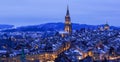 Panorama of the town center of Bern in winter blue hour Royalty Free Stock Photo